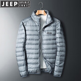 JEEP SPIRIT吉普轻薄羽绒服男短款冬季外套男士鸭绒立领纯色保暖防寒男装服饰 16050灰色（立领） L （110斤-130斤）