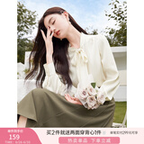 香影雪纺衬衫女长袖2025春季新款飘带米白色法式上衣通勤职业衬衣 米色 XL