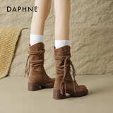 达芙妮西部牛仔靴子女秋季2025废土风流苏堆堆靴巨好看骑士长筒靴秋