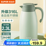 苏泊尔（SUPOR） 保温壶家用大容量水壶不锈钢真空保温瓶热水壶暖壶开水瓶 【升级316L不锈钢】2.3L薄荷绿