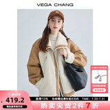 VEGA CHANG羊羔毛仿皮草外套女2025冬新款毛绒拼接皮毛一体大衣 枫糖白 L