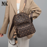 MK520礼物肩包女2025新款时尚印花大容量通勤旅行轻便旅游学生背包 咖色