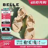 百丽（Belle）满钻条带繁星休闲凉鞋女商场款厚底凉鞋A9S2DBL4预售 杏色 35 (225mm)