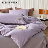 TEENIE WEENIE小熊全棉水洗棉四件套纯棉100%床单床笠被套罩枕套床品宿舍三件套 海盐微风 香芋紫+中灰 1.8m床 床笠款 被套200*230cm