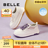 百丽（Belle）透气网面小白鞋女厚底休闲运动板鞋B1175BM3预售 蜂蜜牛乳-皮面 34 (220mm)