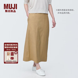 无印良品（MUJI）女式 麻混 弹力 直筒裙 长半身裙女春款裙子半裙 中长裙 女装 米色 XL (165/74A)