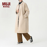 无印良品（MUJI）女式 木棉混 灯芯绒大衣中长款翻领外套女款秋冬季款风衣BDE91C3A 米白色 M(160/84A)