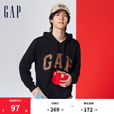 Gap男女装春秋LOGO美式复古连帽法式圈织软卫衣892186 黑色 170/92A(M)亚洲尺码