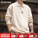 马登工装 纯色polo领纽扣卫衣男长袖T恤商务休闲上衣春季百搭打底衫 米黄 M