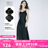 晚白仿醋酸高级感缎面吊带连衣裙2025夏款气质淑女轻奢百搭显瘦长裙 黑色 M