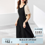 尚都比拉法式连衣裙夏季中长款a字裙泡泡袖系带收腰显瘦裙子 黑色 L 