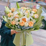 琐拉情人节鲜花速递玫瑰百合混搭花束送朋友女友生日礼物全国同城配送 11朵香槟玫瑰百合桔梗混搭花束