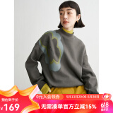 雲上生活女装简约休闲印花半高领卫衣新款休闲卫衣春秋款上衣V6182X 深灰色 M
