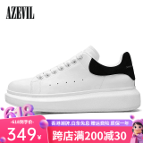 安哲卫（AZEVIL）小白鞋男2025春夏新款百搭舒适真皮运动休闲鞋时尚厚底增高板鞋女 黑绒尾 36