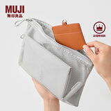 无印良品（MUJI）再生聚酯纤维 双拉链包收纳袋 居家旅行数据线小收纳包便携零钱包 浅灰色/L/长27*宽19cm