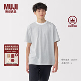 无印良品（MUJI）男式天竺编织圆领短袖T恤男士打底衫男款休闲上衣夏季男装 白色条纹 M (170/92A)