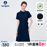 Navigare意大利小帆船短袖连衣裙女士夏季棉质斜领裙子时尚显瘦半袖a字裙 海军蓝 S 码