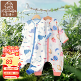 七彩博士婴儿分腿睡袋春夏季竹棉棉儿童防踢被子厚款可拆袖长袖宝宝防着凉 可可鲸鱼-夏季竹棉薄款 L码
