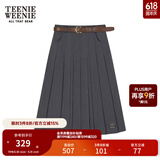 Teenie Weenie【赵露思同款】小熊女装百褶中长裙A字裙灰色JK裙子 灰色 M (165)