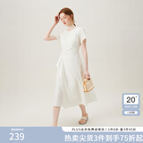 范思蓝恩夏季圆领抽绳褶皱设计感连衣裙女2024夏装新款白色高腰A字裙女 奶白色 L