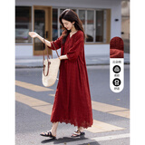 德玛纳【清新纯棉】春秋水溶蕾丝刺绣茶歇裙流苏棉绳荷叶边女式连衣裙