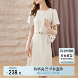 尚都比拉设计感拼接连衣裙夏季高级感气质百褶裙小个子中长裙子 杏色 S