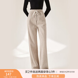 香影阔腿裤女卫裤加绒裤子秋冬季2024新款长裤灰色高腰直筒休闲裤 燕麦 L