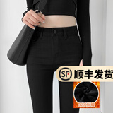 幻黛 加绒牛仔裤女秋季新款小脚裤修身显瘦加厚铅笔裤 黑色长裤加绒 28