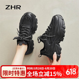 ZHR老爹鞋女秋冬复古小香风厚底休闲鞋子运动增高女鞋 G620F 黑色 36