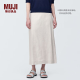 无印良品（MUJI）女式 麻混 弹力 直筒裙 长半身裙女春款裙子半裙 中长裙 女装 浅灰色 XL (165/74A)