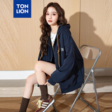 唐狮（TonLion）2026春秋新款连帽左胸印花字母开衫休闲外套女潮流