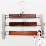 访客实木衣架 衣服架子挂衣架衣柜木质衣服撑家用复古木头衣架 复古色扁钩裤夹-四只装