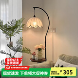 卓域中古风落地灯客厅沙发边氛围感房间复古卧室床头置物一体立式台灯 【花瓣灯罩】手机无线充电+米家 【黑色灯体+胡桃色实木桌面】