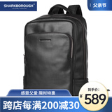 sharkborough男士真皮双肩包男大容量多功能商务15.6英寸电脑背包旅行包书包 黑色【头层小牛皮】