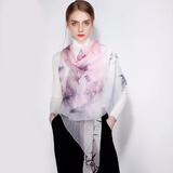 DAVINCICODE真丝丝巾女送长辈春夏季桑蚕丝防晒披肩纱巾妈妈生日礼物 清雅竹韵 墨粉