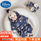 迪士尼（Disney）新生婴儿羽绒连体衣服冬季0-1男女宝宝秋冬装外出抱衣服轻薄包脚 藏青房子数码印花A类-裤裆可全开 66 建议3-6个月10斤-13斤cm