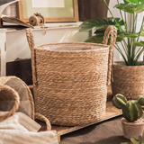 微光里草编花盆摆件藤编海草编织大篮子竹编花盆套绿植家居客厅手提花篮 藤编直筒花篮大号-30*27cm