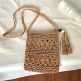 微光里镂空流苏编织包女士新款大容量海边度假出游单肩斜挎包 流苏包22*3*20
