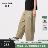 幻走（MOVEUP）2024夏季新款.FUN系列猫咪织唛设计师纯棉休闲直筒裤女 卡其绿 M