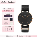 丹尼尔惠灵顿（DanielWellington）dw手表男 经典系列简约时尚瑞典男士手表石英欧美腕表生日礼物 金色边尼龙黑盘DW148-40MM