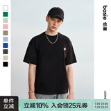 bosie【小花人系列】夏季新款短袖T恤男女情侣刺绣基础简约圆领上衣 黑色 L