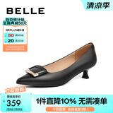 百丽（Belle）方扣高跟鞋女商场同款羊皮细跟单鞋Z2N2DCQ3 黑色 37 (235mm)