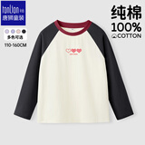 唐狮（TonLion）女童长袖t恤秋装薄款插肩撞色纯棉上衣秋季中大童印花打底衫