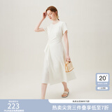 范思蓝恩夏季圆领抽绳褶皱设计感连衣裙女2024夏装新款白色高腰A字裙女 奶白色 S