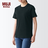 无印良品（MUJI） 女式 双罗纹编织 T恤 休闲百搭 短袖女夏季薄荷曼波风 黑色 2S S