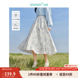 茵曼（INMAN）法式碎花高级感2025夏女新款休闲中长吊带连衣裙子 白底蓝花半身裙-18412674 L