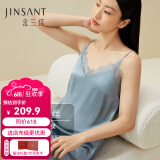 金三塔真丝睡衣女100%桑蚕丝性感居家可外穿真丝吊带裙睡裙丝绸睡衣礼物 雾霾兰（性感蕾丝） M