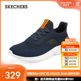 斯凯奇（Skechers）男鞋夏季透气百搭休闲鞋一脚蹬减震运动网面鞋210281 海军蓝色/橘色/210281-NVOR 42
