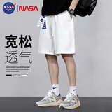NASA GISS短裤男夏季休闲五分裤男士宽松大码运动篮球裤沙滩裤 白色 M