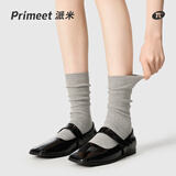 PRIMEET派米灰色袜子女春秋中筒袜堆堆袜玛丽珍纯色棉袜中筒袜长袜